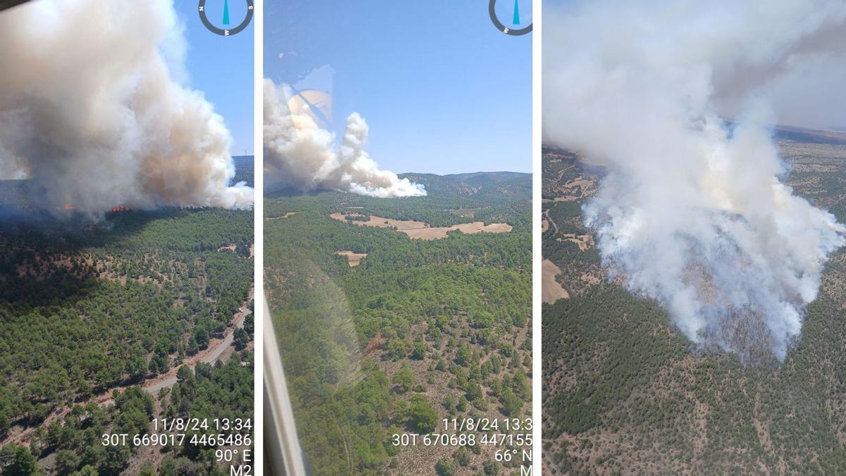 Vista aérea del incendio forestal en Corbalán (Teruel). /