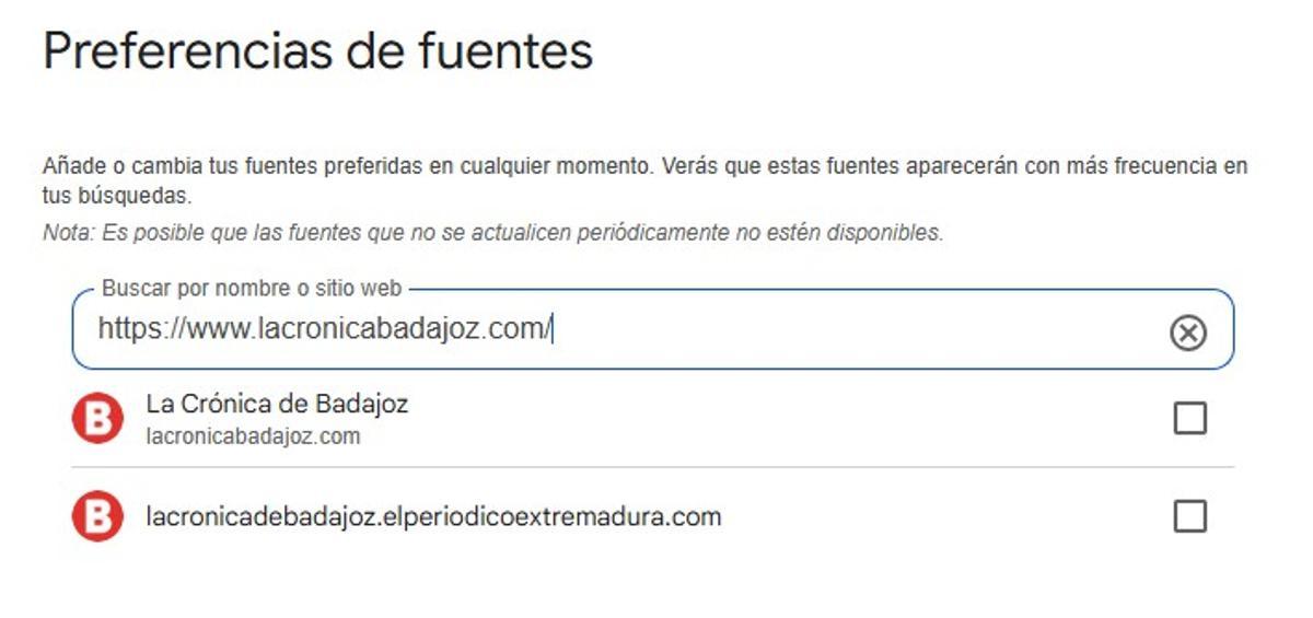 Preferencias de fuentes