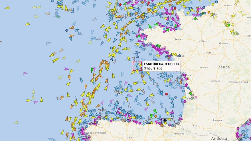 Ubicación del &quot;Esmeralda III&quot;, según &quot;vesselfinder.com&quot;