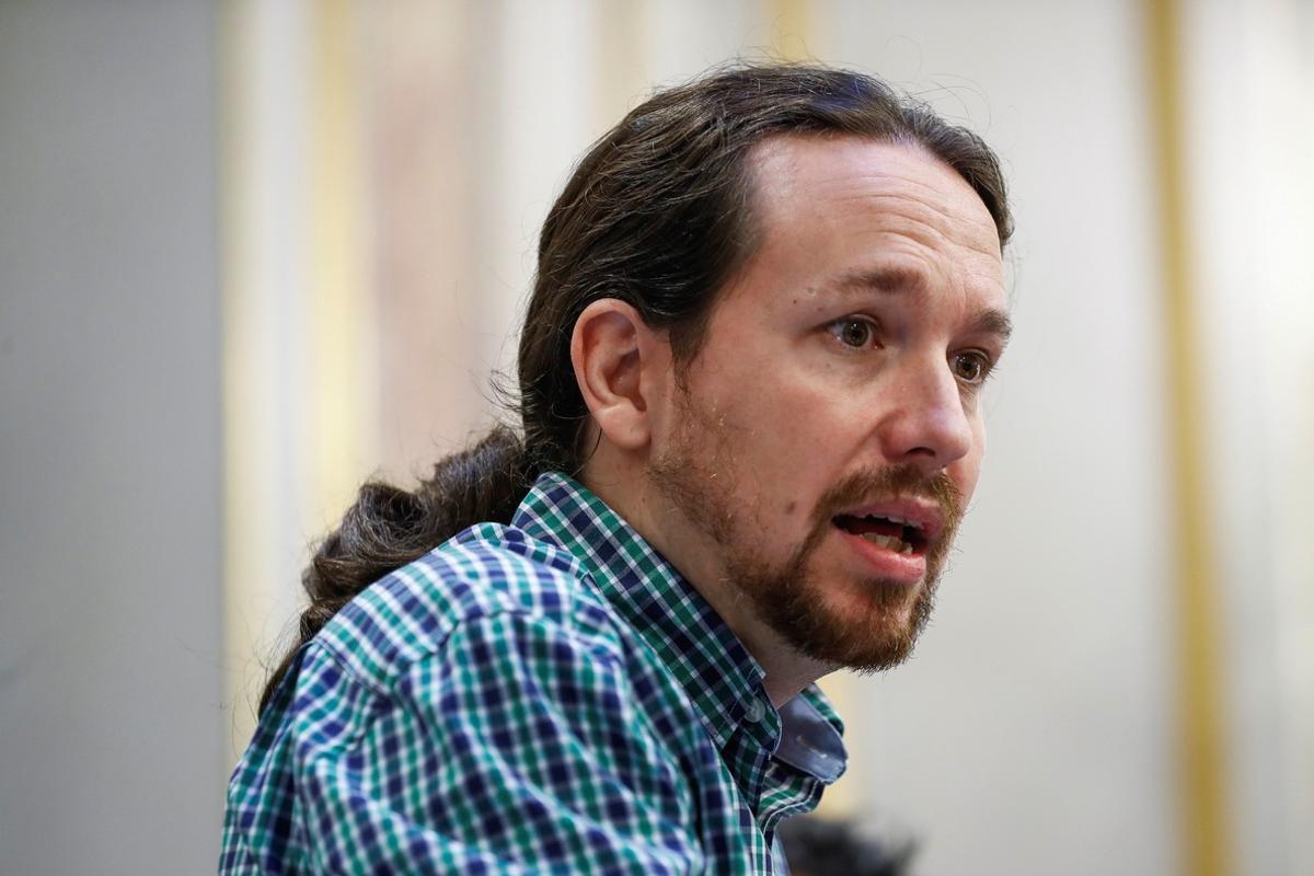 GRAF7221. MADRID, 20/09/2018.- El secretario general de Podemos, Pablo Iglesias, durante la rueda de prensa ofrecida al término del pleno celebrado hoy en el Congreso. EFE/Emilio Naranjo