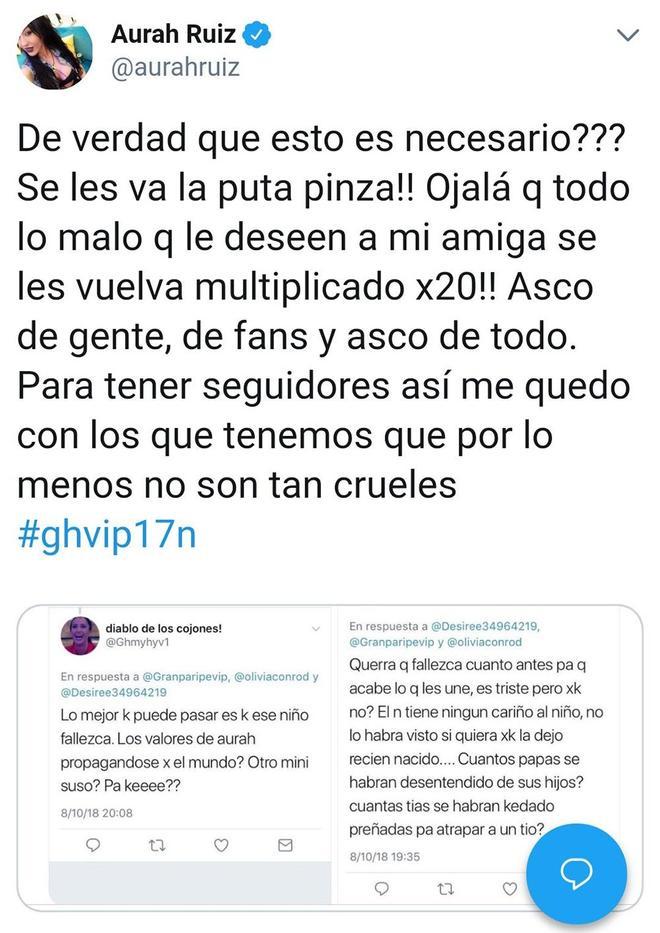 Desean la muerte a Nyan, el hijo de Aurah Ruiz ('GH VIP')