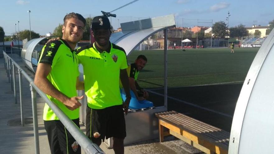 Rubén y Samba, antes de empezar el partido del sábado Llagostera-Elche