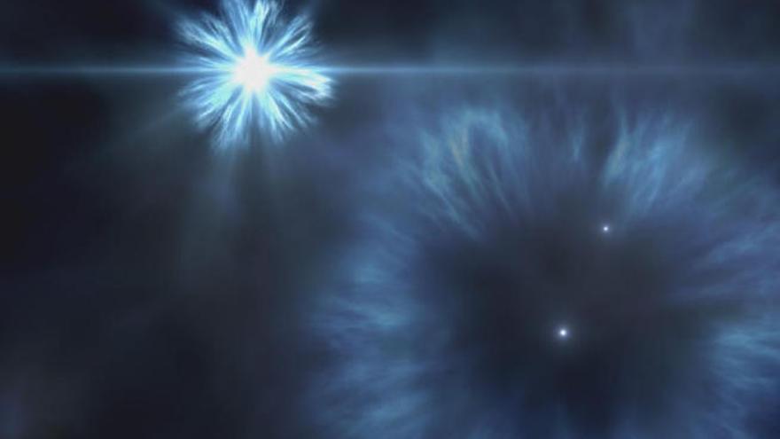 Representación artística de la explosiones de supernova de las primeras estrellas masivas que se formaron en la Vía Láctea