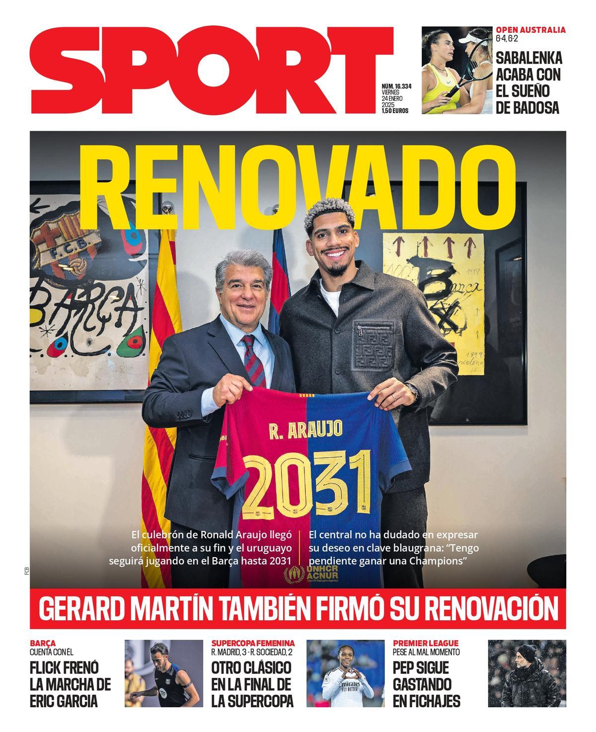 La portada SPORT de hoy, viernes 24 de enero de 2025