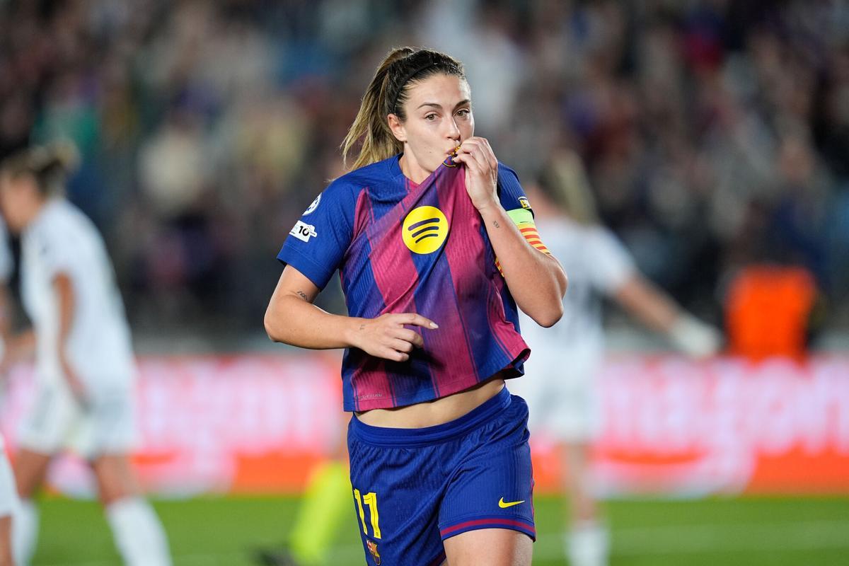 Alexia Putellas of FC Barcelona celebrates a goal during the UEFA Women’s Champions League 2025/26, Quarter-finals first leg football match played between Real Madrid CF and FC Barcelona at Alfredo Di Stefano stadium on March 25, 2026, in Valdebebas, Madrid, Spain. AFP7 25/03/2026 ONLY FOR USE IN SPAIN