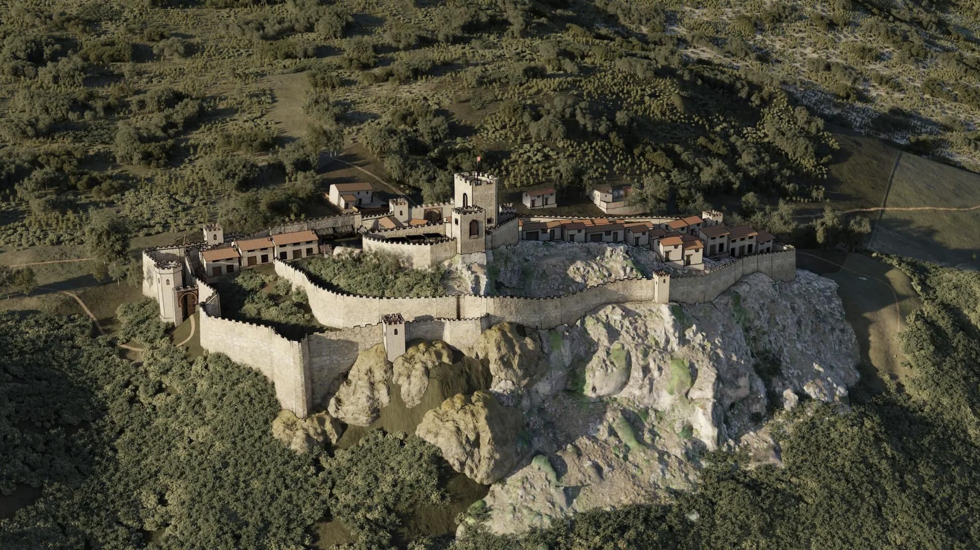 La recreación virtual que ha hecho el Ayuntamiento de Rute Viejo, el pueblo de Córdoba que nació en lo alto de una colina.