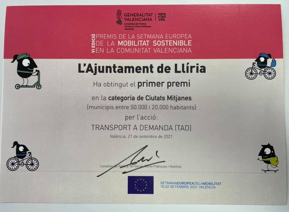 Llíria, premiada en la semana de la Movilidad