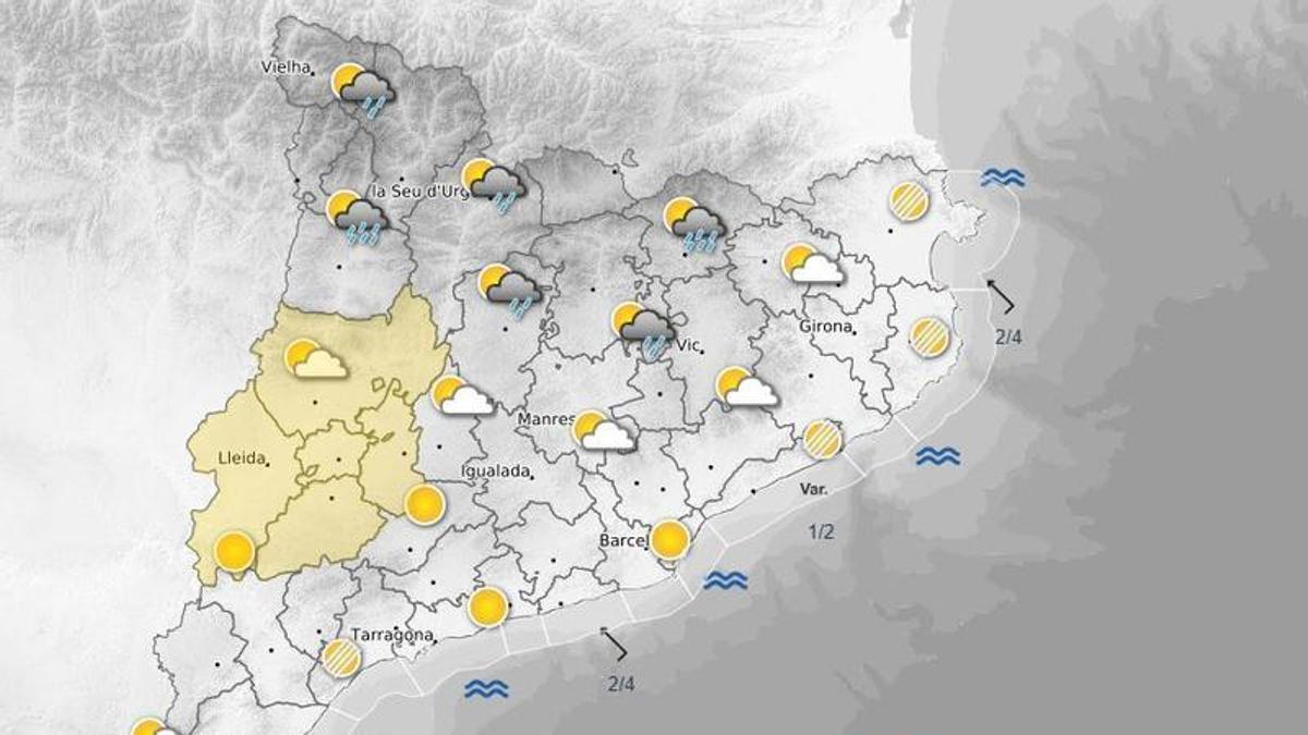 Imatge del mapa del Meteocat previst per aquest dimecres a la tarda.