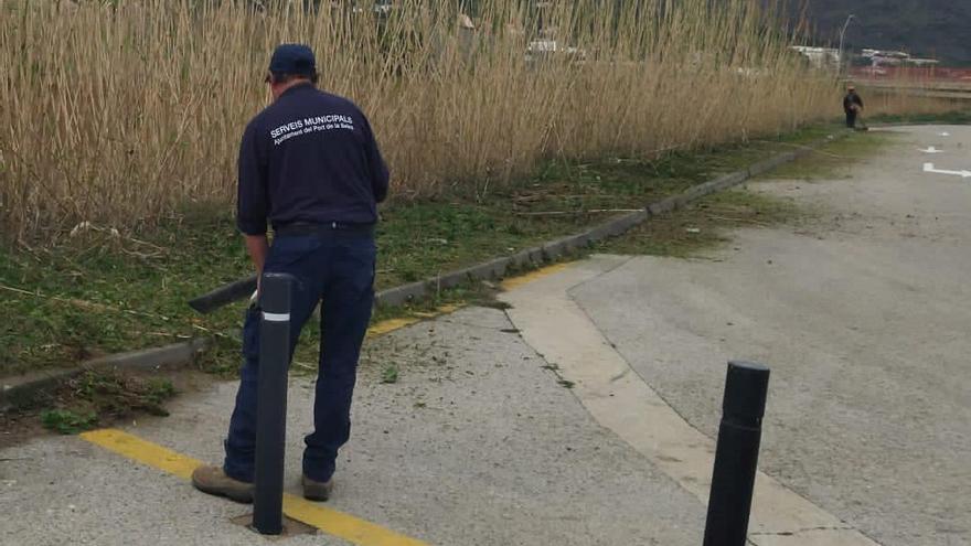 Un treballador del cos de la brigada municipal de Port de la Selva