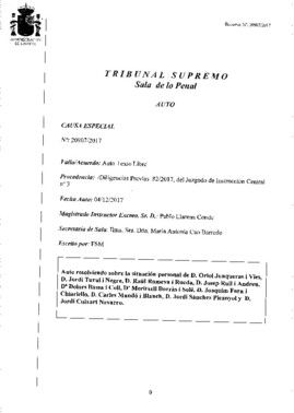 Resolució amb la decisió del jutge del Suprem sobre Oriol Junqueras i els set exconsellers empresonats