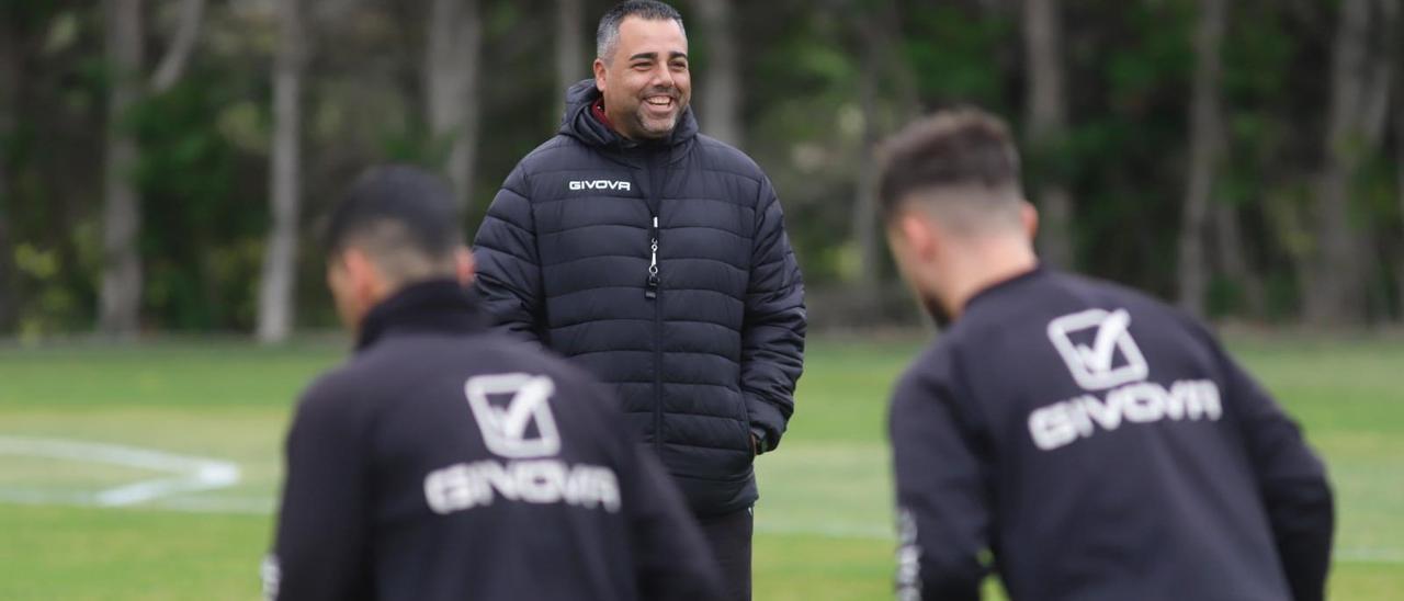 Germán Crespo, sonriente en la última sesión de entrenamiento en la Ciudad Deportiva antes del partido.