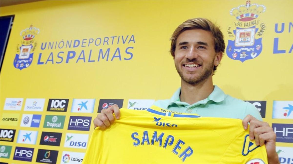 Sergi Samper, durante su presentación como nuevo jugador de la UD Las Palmas