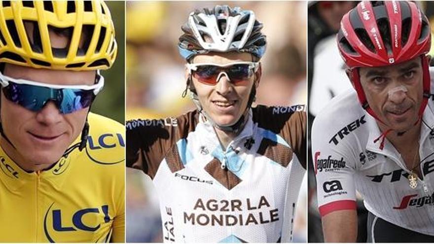 Chris Froome, Romain Bardet y Alberto Contador.