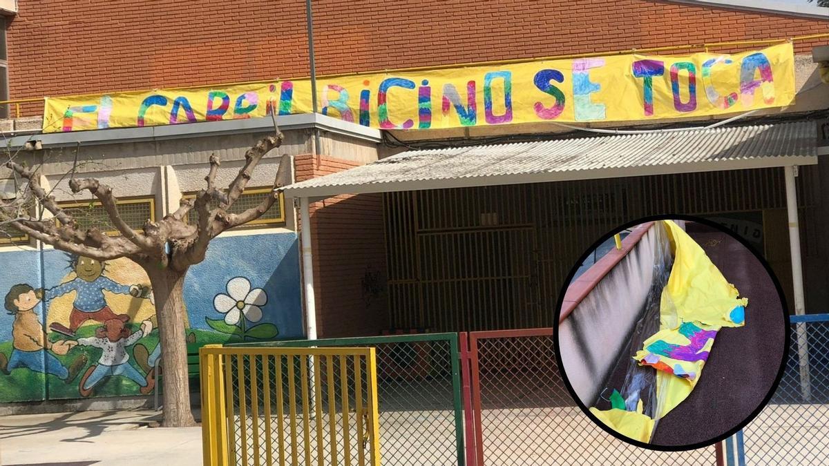 El CEIP Barriomar 74 lucía la pancarta elaborada por los estudiantes.