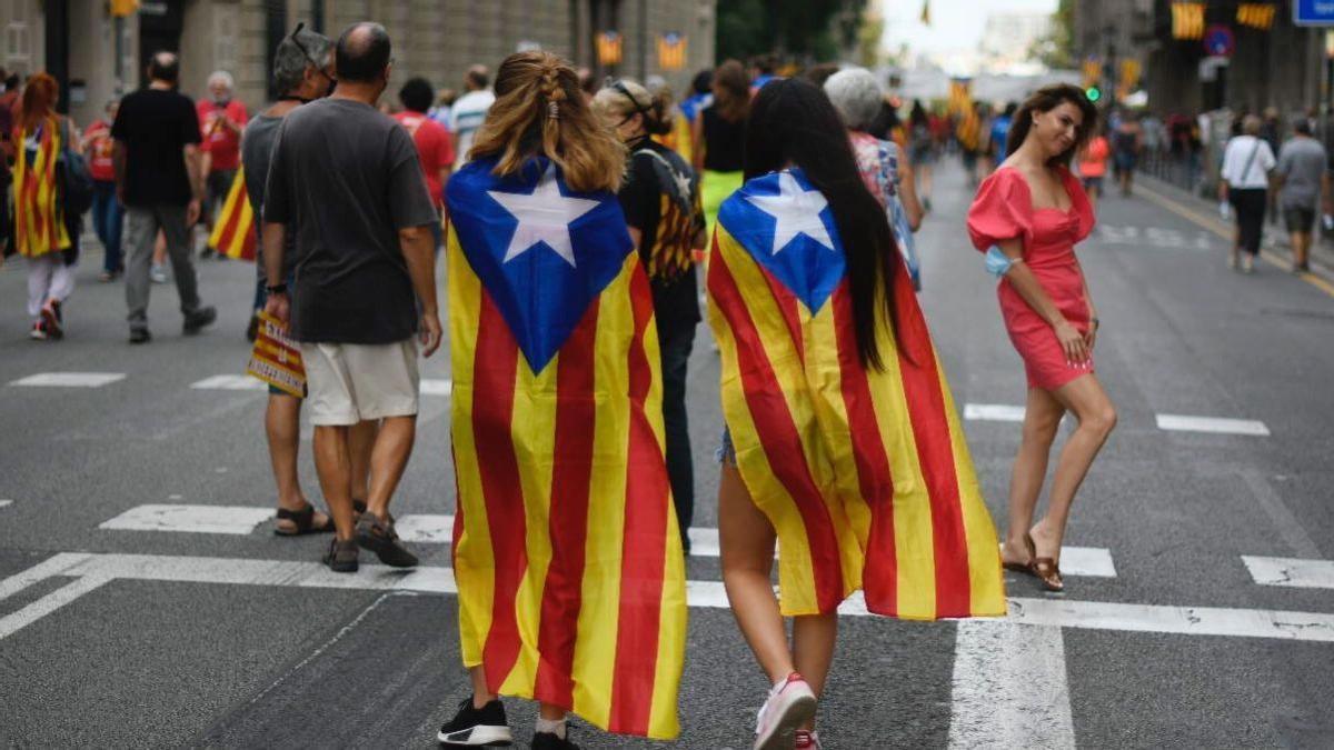 Detalle de la concentración en la Vía Layetana durante la manifestación independentista de la Diada. 