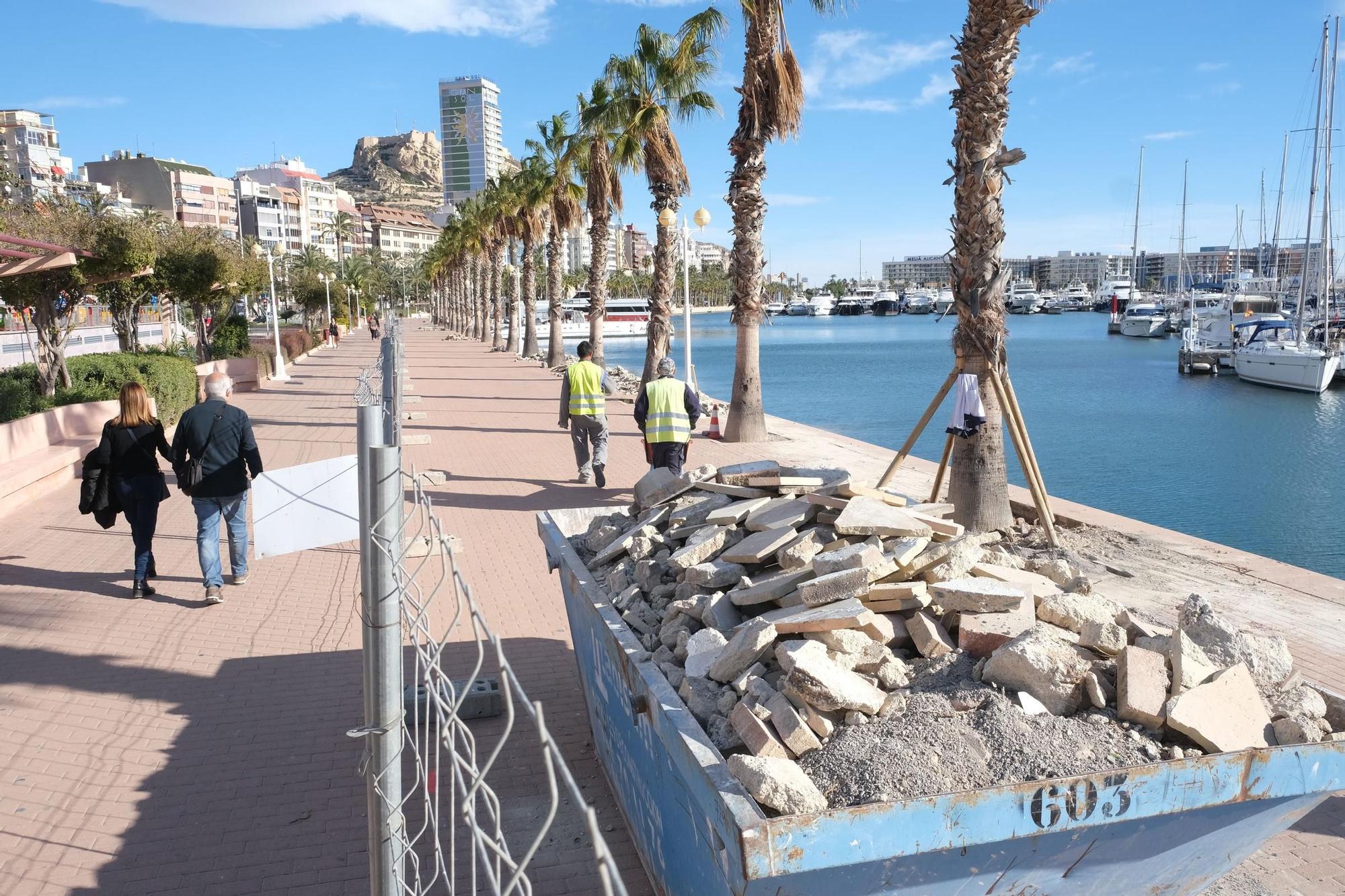 Así marchan las obras del Paseo del Puerto y el Club de Regatas de Alicante