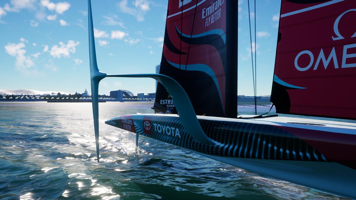 Un velero AC40 de Emirates Team New Zealand en el nuevo videojuego de la Copa América de vela, AC Sailing.