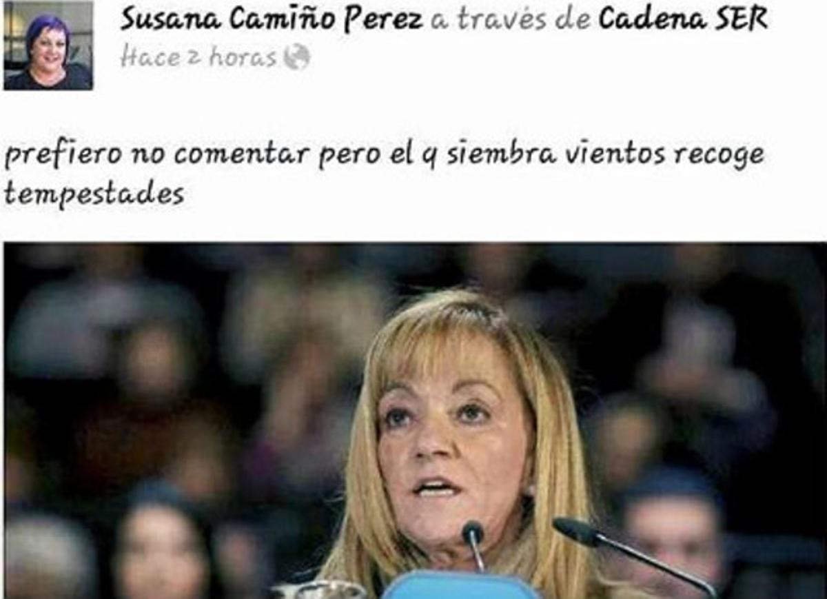 Captura del mur de Facebook de Susana Camiño on va comentar la mort d’Isabel Carrasco.