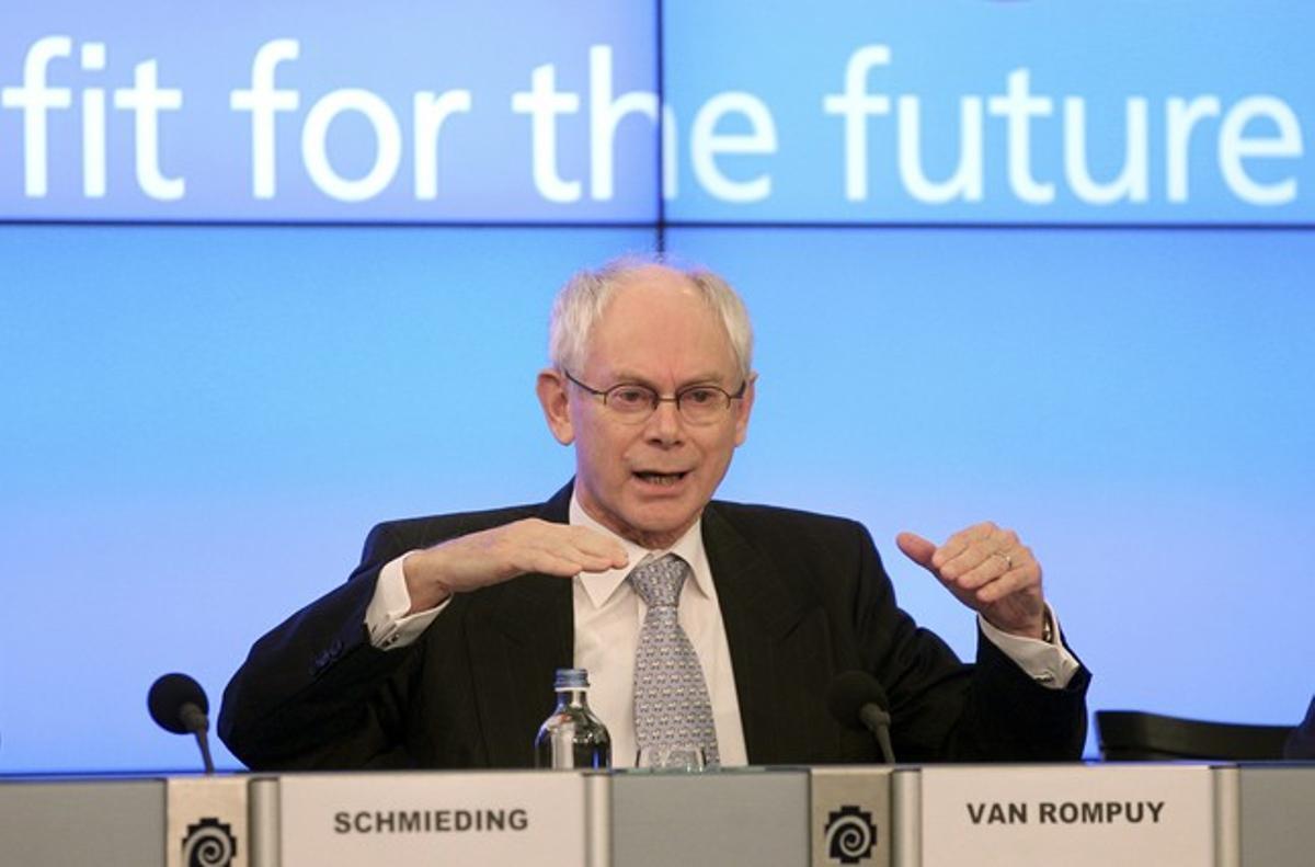 El president de la Comissió Europea, Herman van Rompuy, durant una roda de premsa.