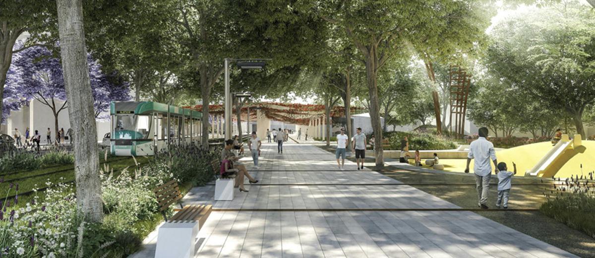 Render de una parte del nuevo 'Ecodistricte' tras las obras del soterramiento de las vías del tren