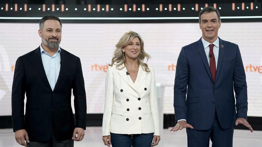 Mentiras y medias verdades del debate electoral a tres de Sánchez, Abascal y Díaz