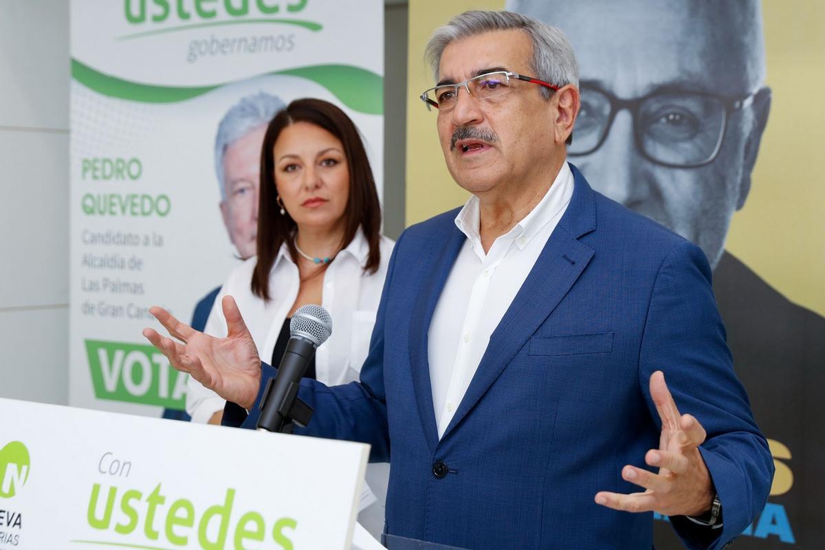 El candidato de Nueva Canarias a la Presidencia del Gobierno de Canarias, Román Rodríguez, durante el acto de presentación de este jueves.