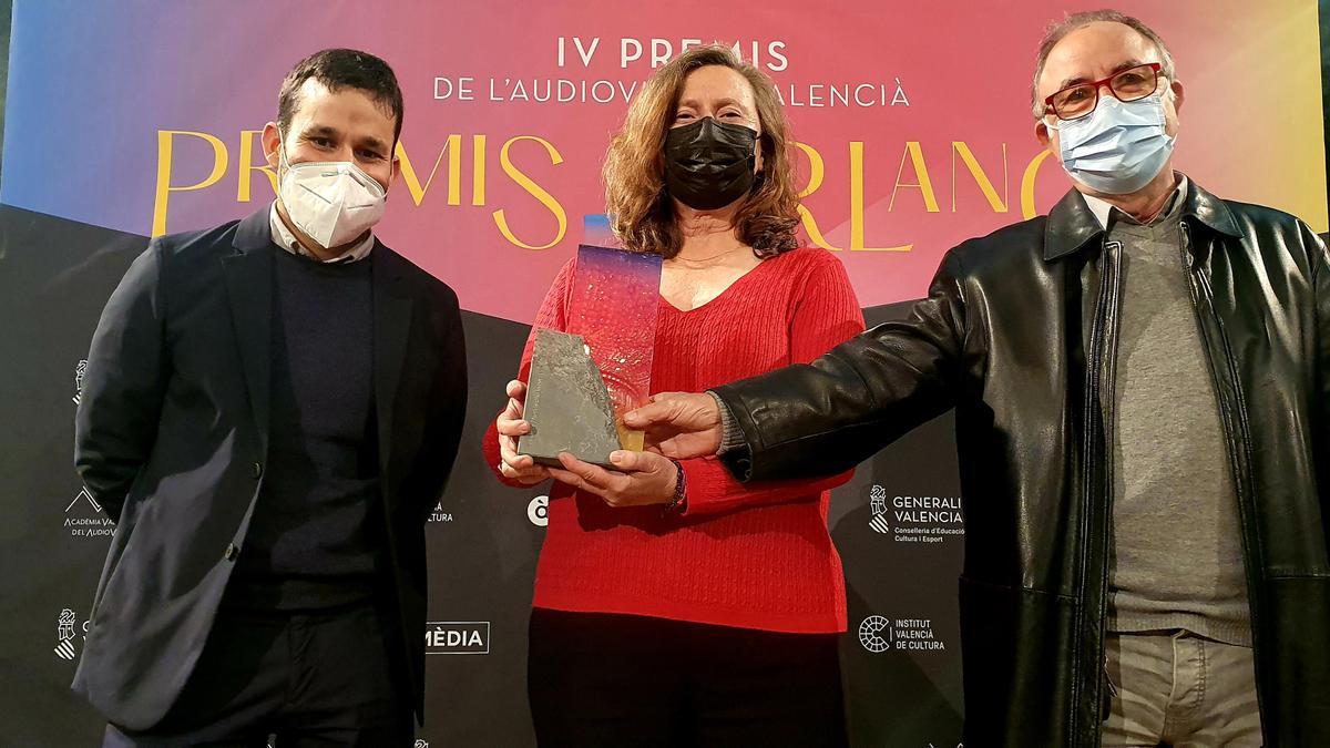 Vicent Marzà, Giovanna Ribes y Pep Llopis, tras el anuncio del Premio de Honor Audiovisual 2021 de los Premios Berlanga