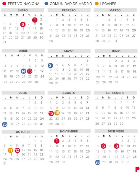 Calendario laboral de Leganés del 2022