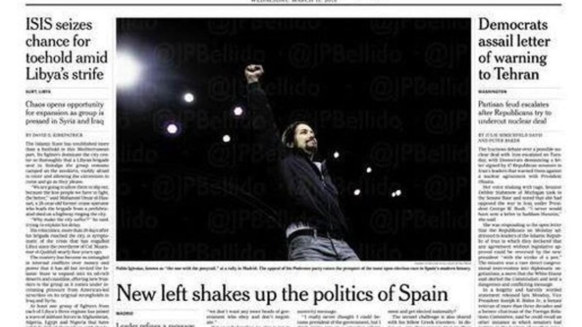 Pablo Iglesias, portada en 'The New York Times'.