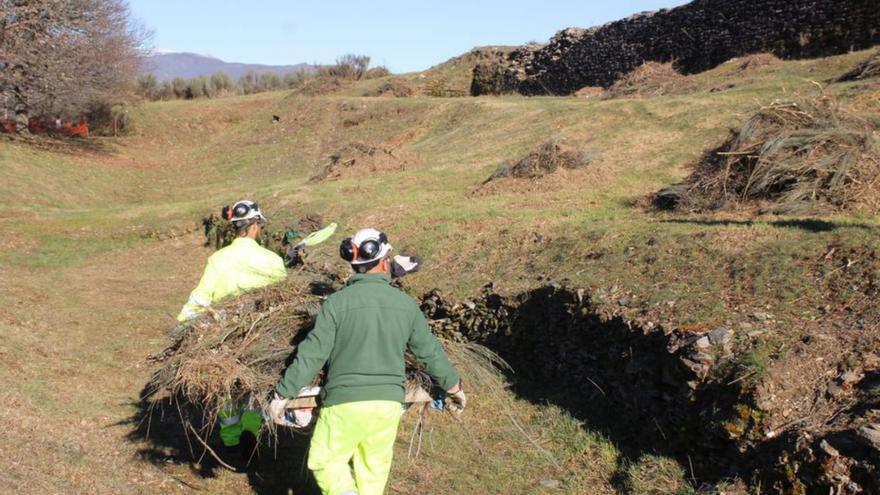 Operarios durante las tareas de limpieza del Fuerte de San Carlos | ARACELI SAAVEDRA