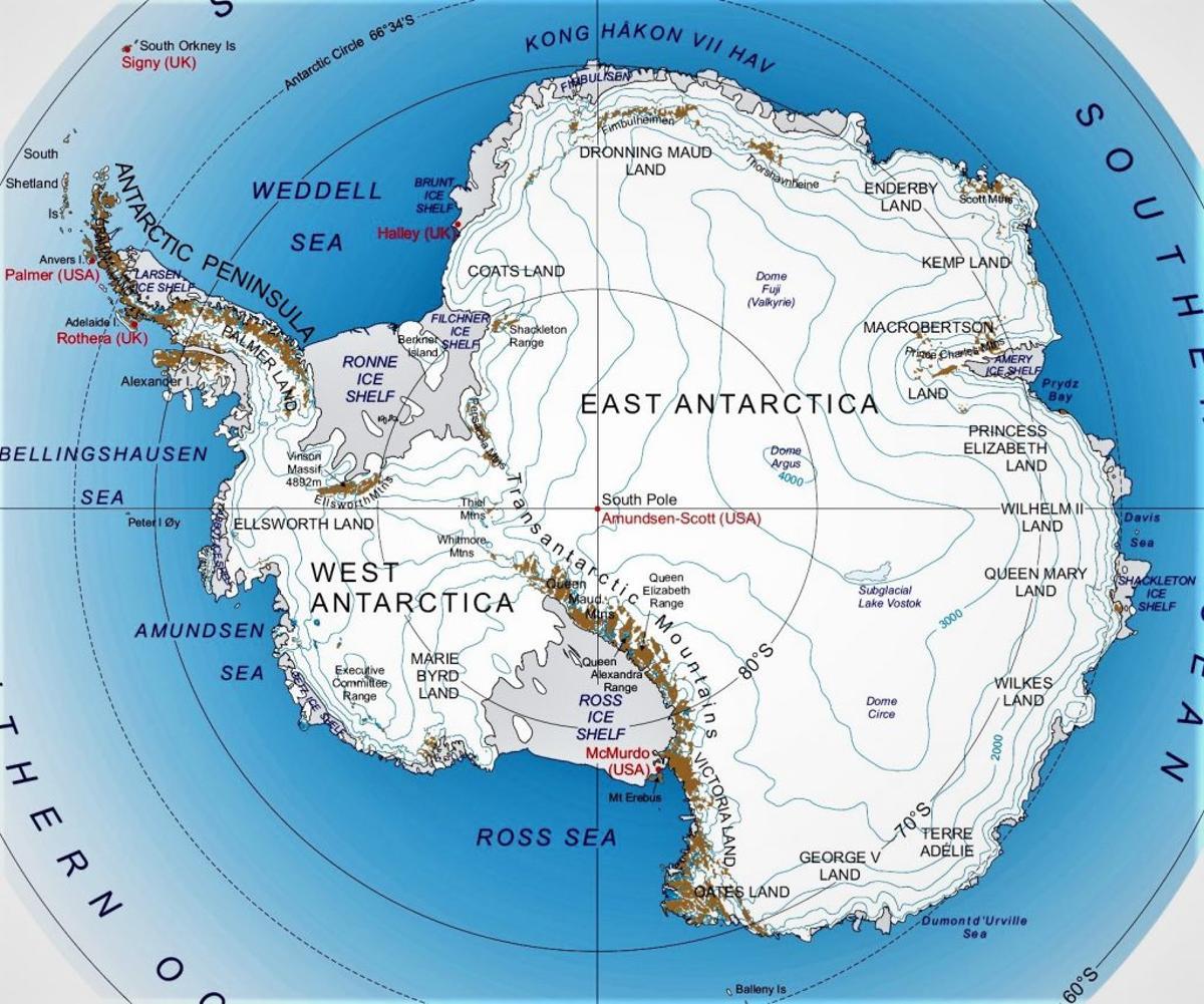 Mapa de la Antártida