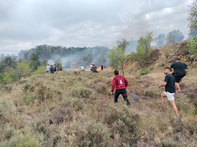 Incendio en Forcall: Jóvenes de Olocau, la Todolella, Cinctorres y Forcall colaboran en las labores de extinción