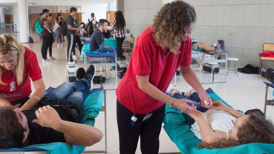 Donación de sangre en el Aulario II de la UA, este martes por la mañana.