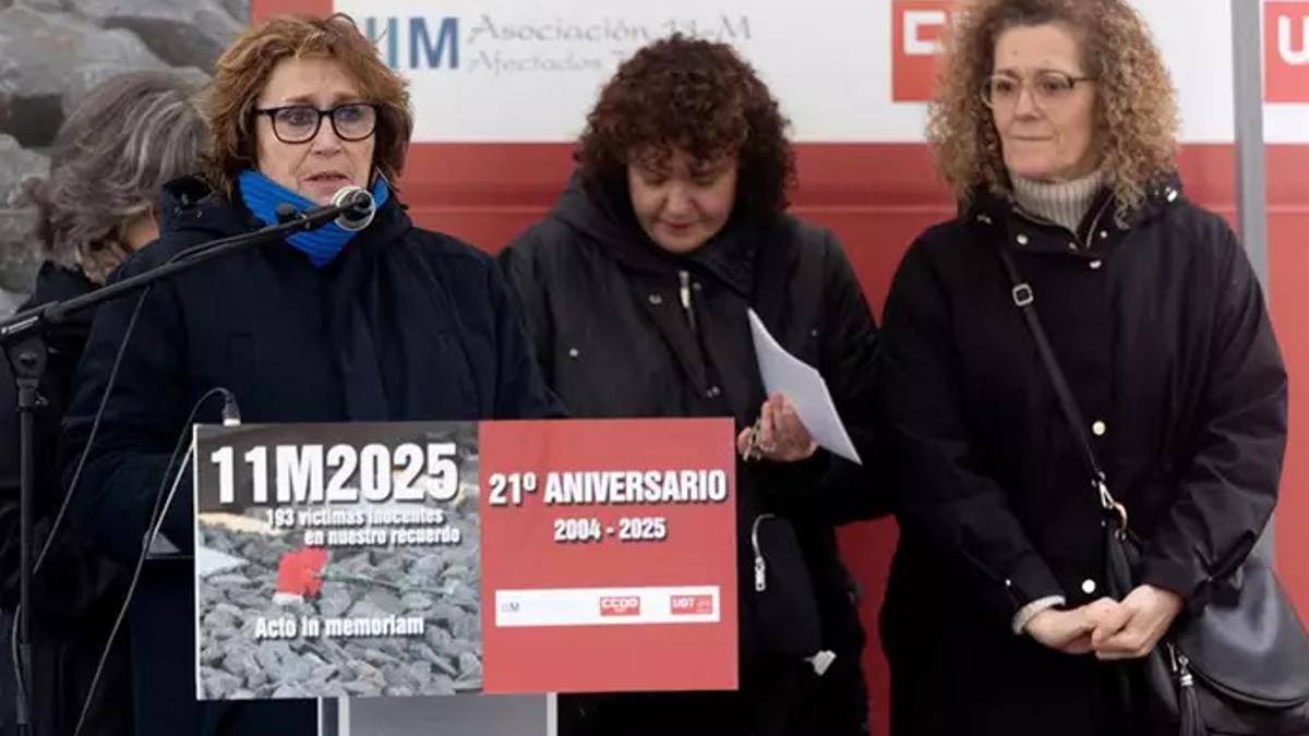 La presidenta de la Asociación de Víctimas del 11M, Monserrat Soler, durante el acto de homenaje en Atocha.