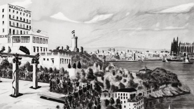 Detall d’un anunci de l’Hotel Majorica. Il·lustració signada Rodríguez, Guía Oficial de la Ciudad de Palma de Mallorca, 1950.