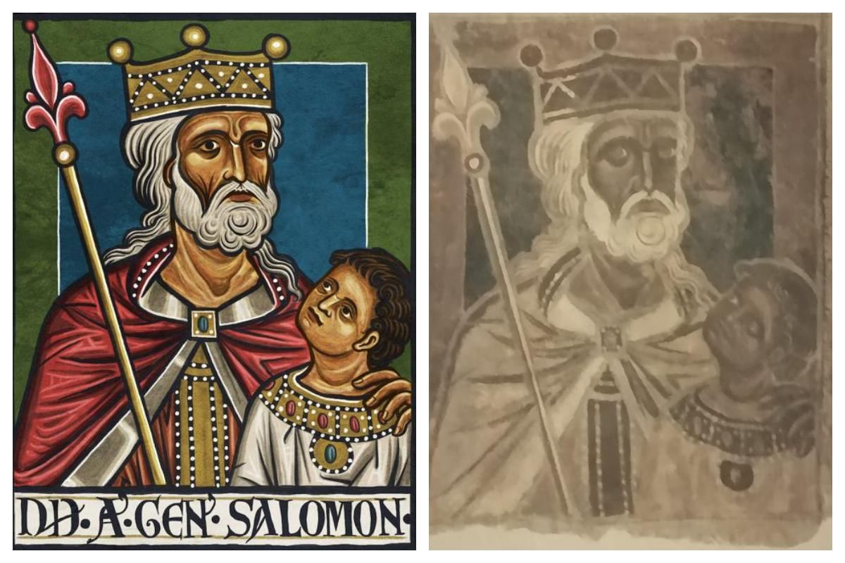 Una de los retratos de Sijena, antes y después de la restauración virtual de Sijena Mágica