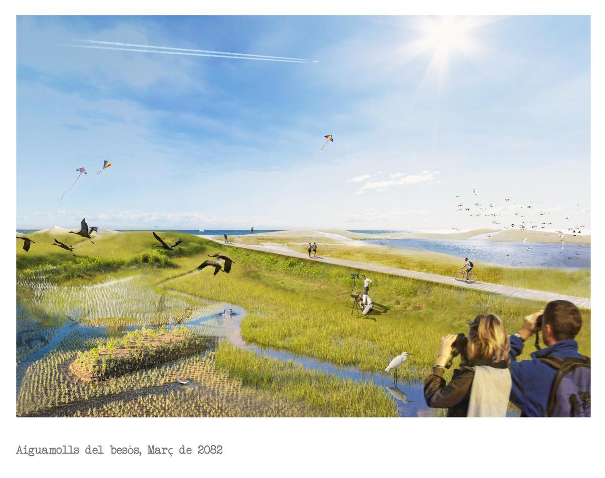 La desembocadura del Besòs, en 2082, un río milagrosamente resucitado en las últimas dos décadas.