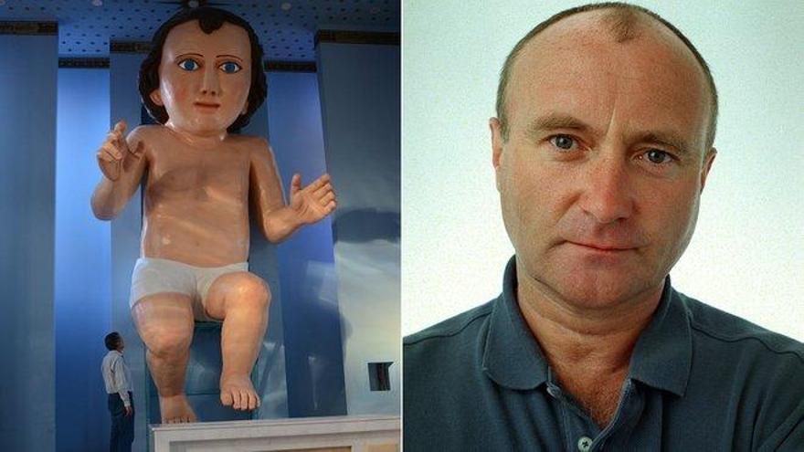 Guasa con el Niño Jesús gigante mexicano con cara de Phil Collins