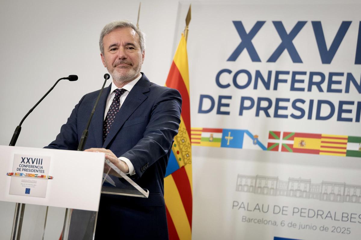 El presidente Azcón, en la rueda de prensa posterior a la Conferencia de Presidentes.