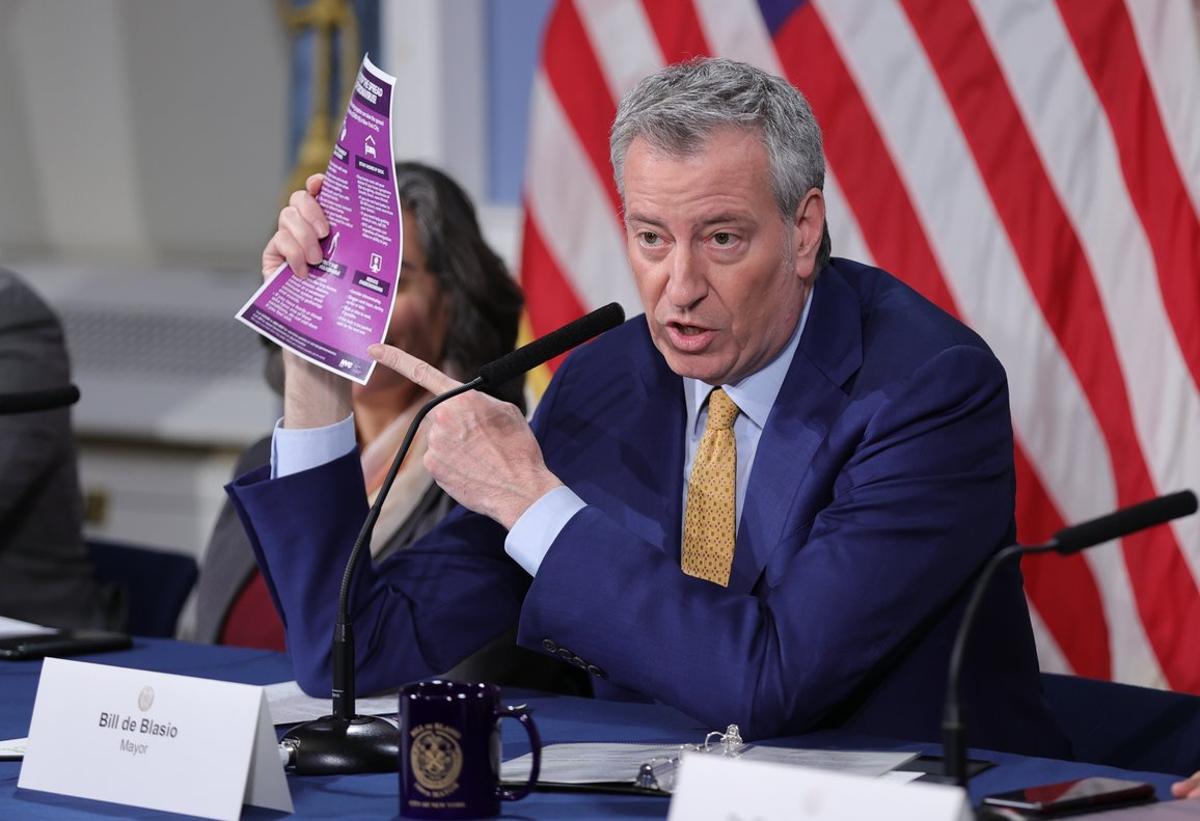 11 March 2020, US, New York: New York City Mayor Bill de Blasio speaks during a press conference to provide updates on the city’s COVID-19 coronavirus developments at NYC Emergency Management Center. Photo: Luiz Rampelotto/ZUMA Wire/dpa