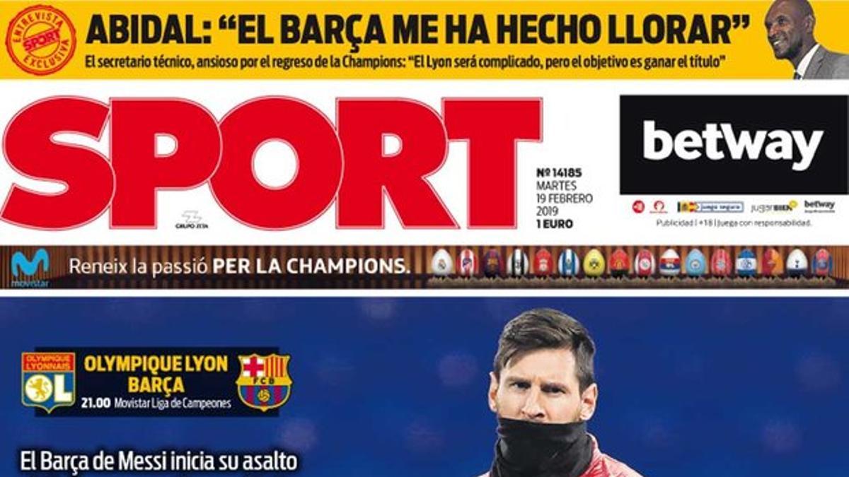 Esta es la portada de SPORT de este martes, 19 de febrero de 2019