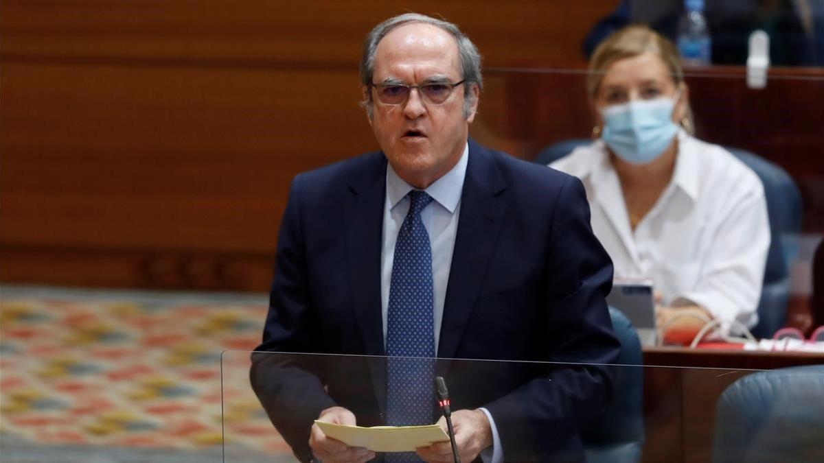 Ángel Gabilondo, portavoz del PSOE en la Asamblea de Madrid, el pasado 1 de octubre en el pleno de la Cámara regional.