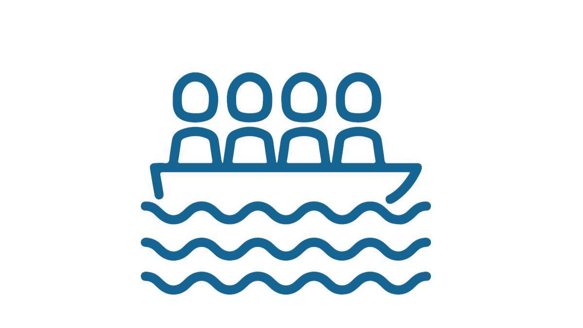 Ilustración de migrantes en una embarcación precaria.