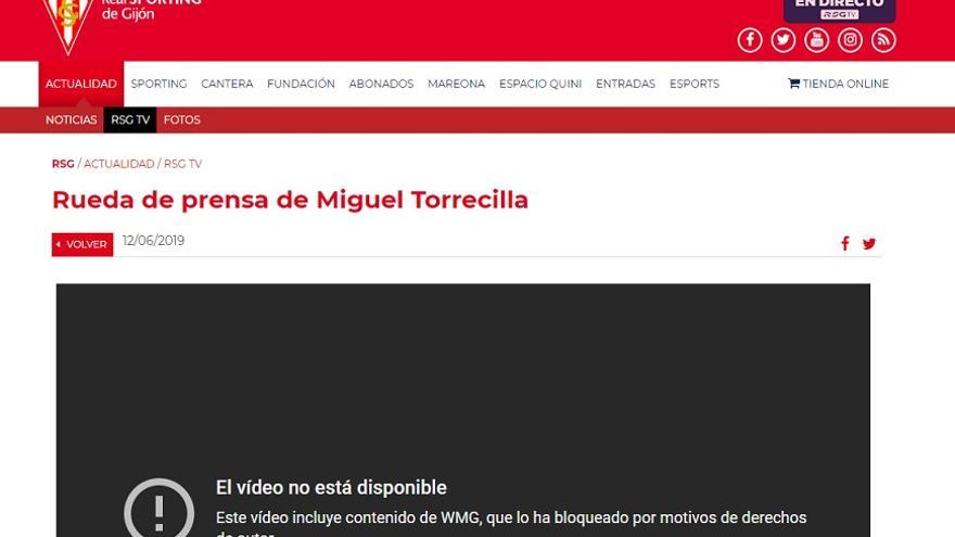 El vídeo bloqueado en la página web del Sporting