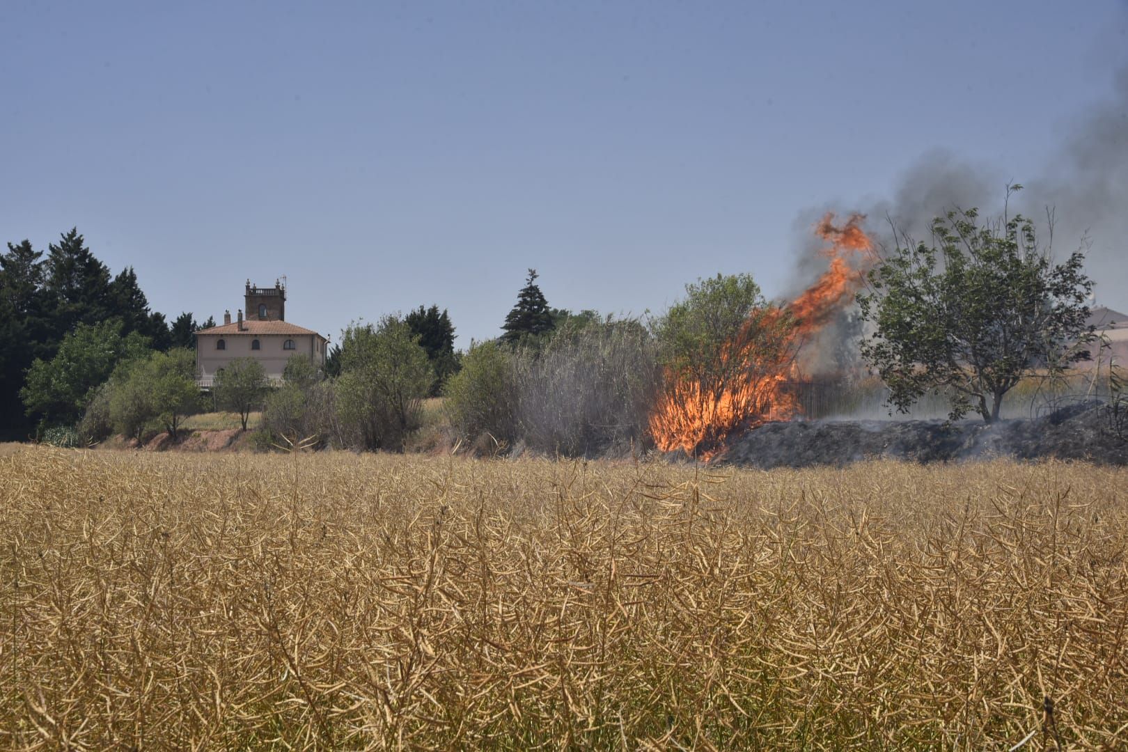 Tasques d'extinció d'un foc a la zona del Poal a Manresa