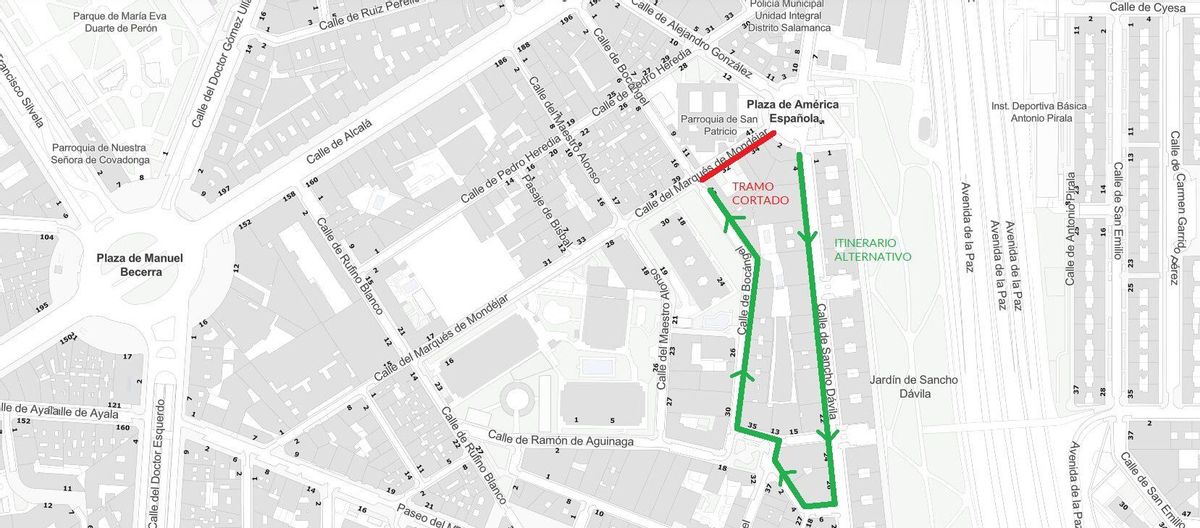 Plano de alternativas con las calles afectadas.