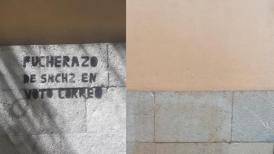 Emaya borra la pintada alusiva a un &quot;pucherazo&quot; electoral de Pedro Sánchez