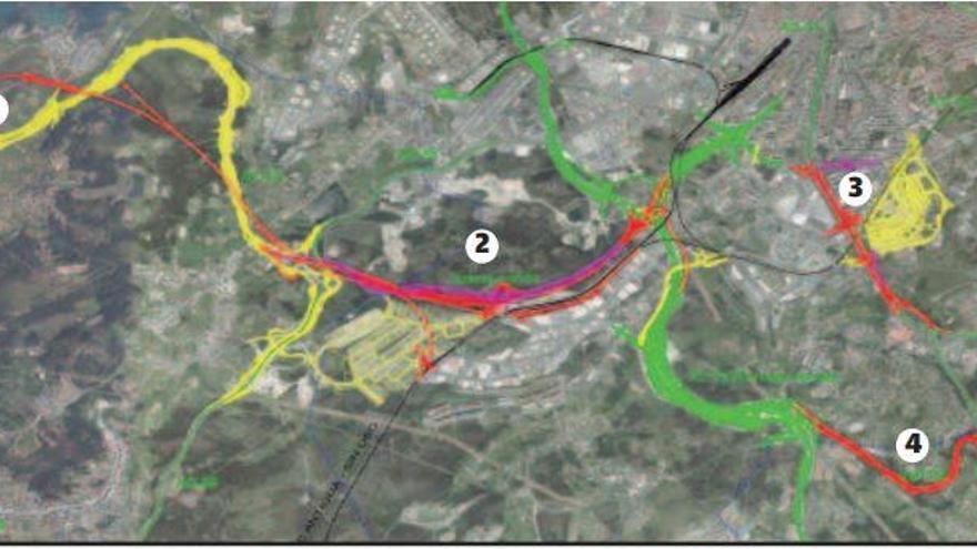 Los proyectos planificados. El ordenamiento y los planes de infraestructuras para A Coruña y comarca tienen pendiente la conexión ferroviaria con el Puerto (1), la carretera bautizada como &quot;cuarta ronda&quot; (2), la ampliación de Alfonso Molina (3) y el vial 18 (4) para conectar la AP-9 con la tercera ronda.