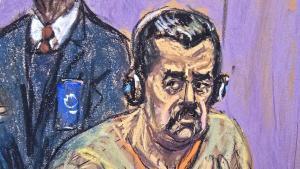 Dibujo realizado por la artista Jane Rosenberg donde aparece el depuesto presidente de Venezuela, Nicolás Maduro, durante su comparecencia este lunes, ante un tribunal federal en Nueva York (EE.UU.). 