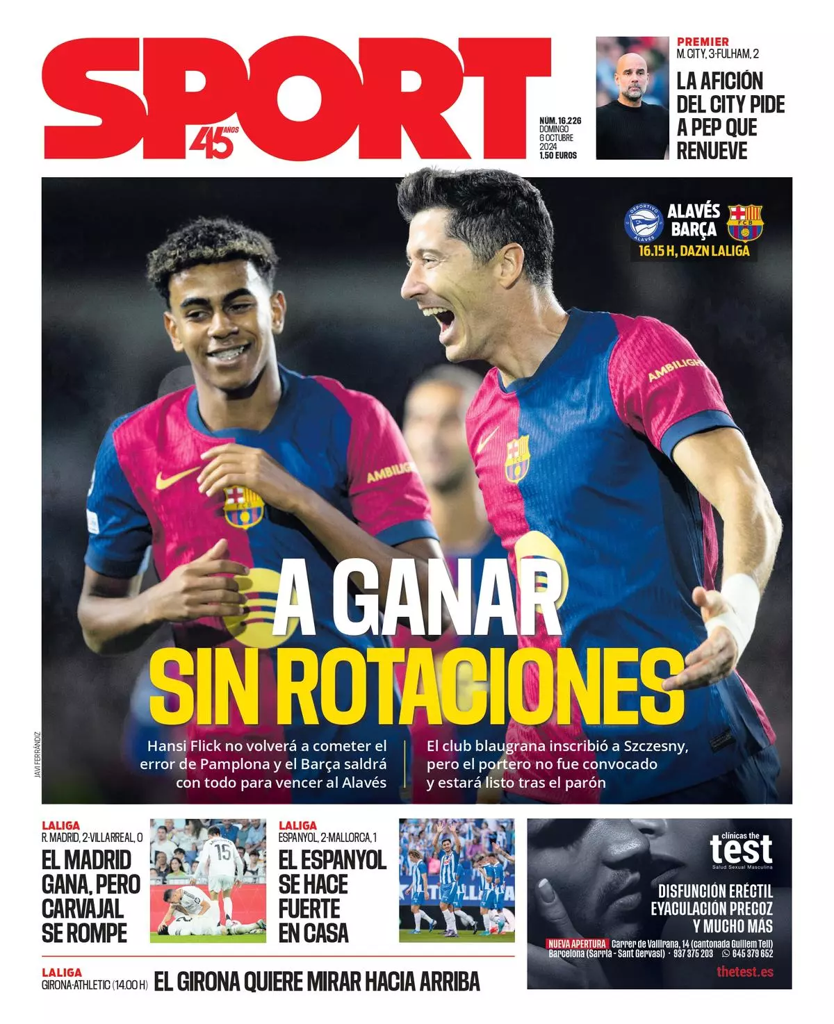 La portada de SPORT de hoy domingo, 6 de octubre de 2024